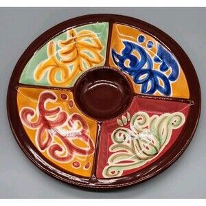 Vicki Carroll Divided Platter Tray 14" Round Chip Dip Vegetable Relish